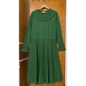 Boden Abercorn Knit Conifer Green Dress Scalloped Collar Retro 30s Plus Size 16